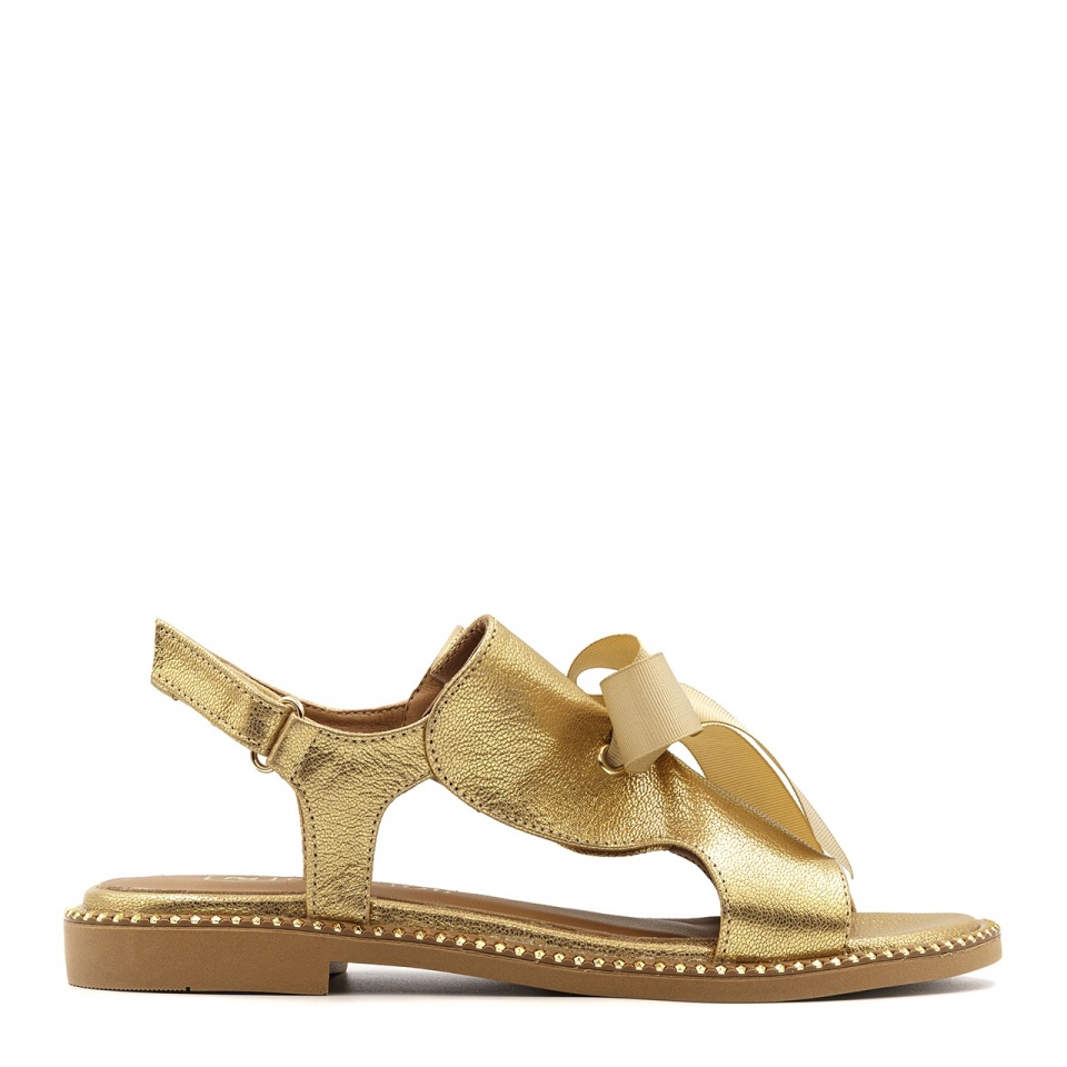 Zlaté kožené sandále s mašľou 167X